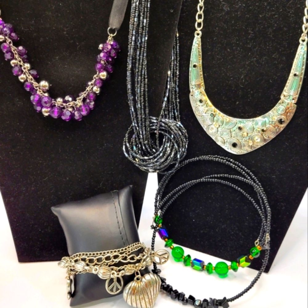 Curated Jewelry Lot Charm Bracelet Choker, Cha Cha Necklace, Memory Wire Collar